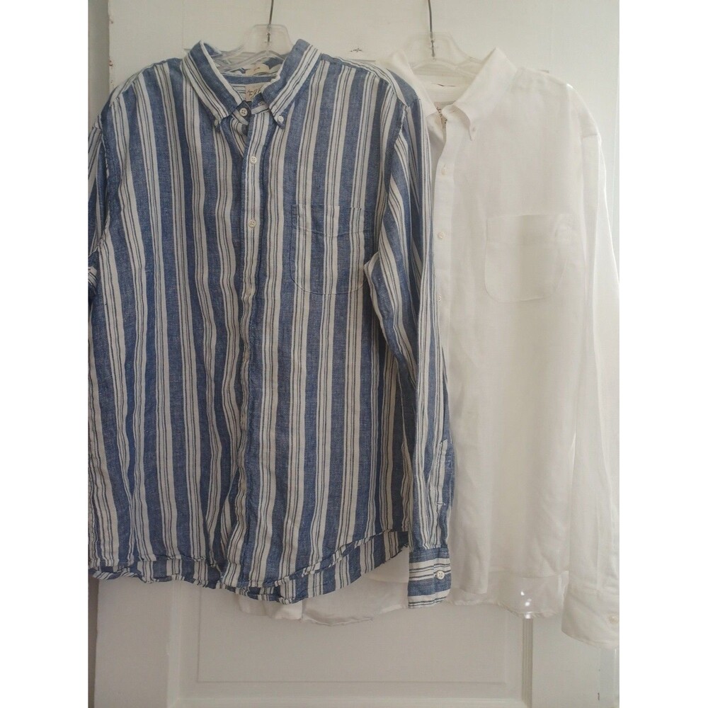 J. Crew Baird McNutt Irish linen slim button down shirt mens XL set/2 blue white